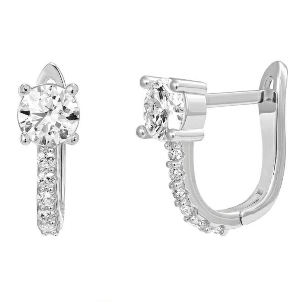 14K White Gold Plated Cubic Zirconia Huggie Hoop Earrings